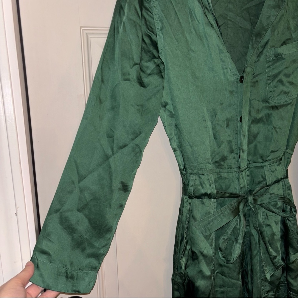 Guadalupe Design Emerald Green Long
Sleeve Cotton Lining Utility Silky Jumpsuit - Picture 3 of 15